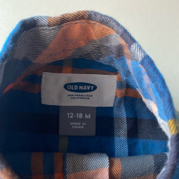 Old Navy Kids Long Sleeve Cotton Flannel Top in Orange, Blue & White Plaid - Picture 3 of 6